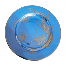 Farfurie japoneză 17 cm, porțelan fin, cu dragon basorelief decorat cu aur coloidal