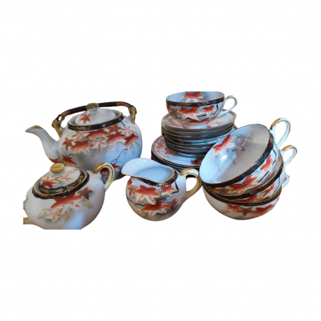 Serviciu cafea / ceai 19 piese (4 cești, 12 farfurii, ceainic, zaharniță și latieră) porțelan Japonia 399