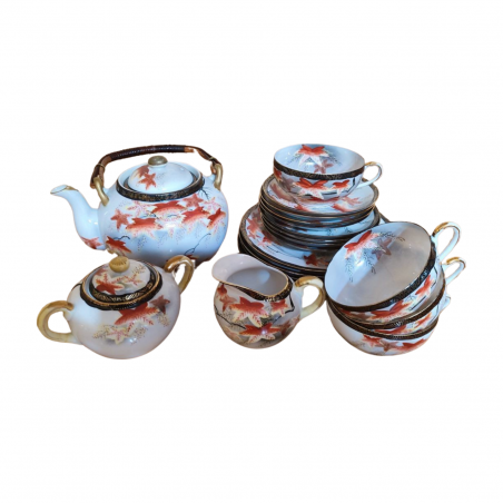 Serviciu cafea / ceai 19 piese (4 cești, 12 farfurii, ceainic, zaharniță și latieră) porțelan Japonia 399
